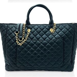Gildas Paris Black Quilted Tote Bag with outside zipper storage NWT
